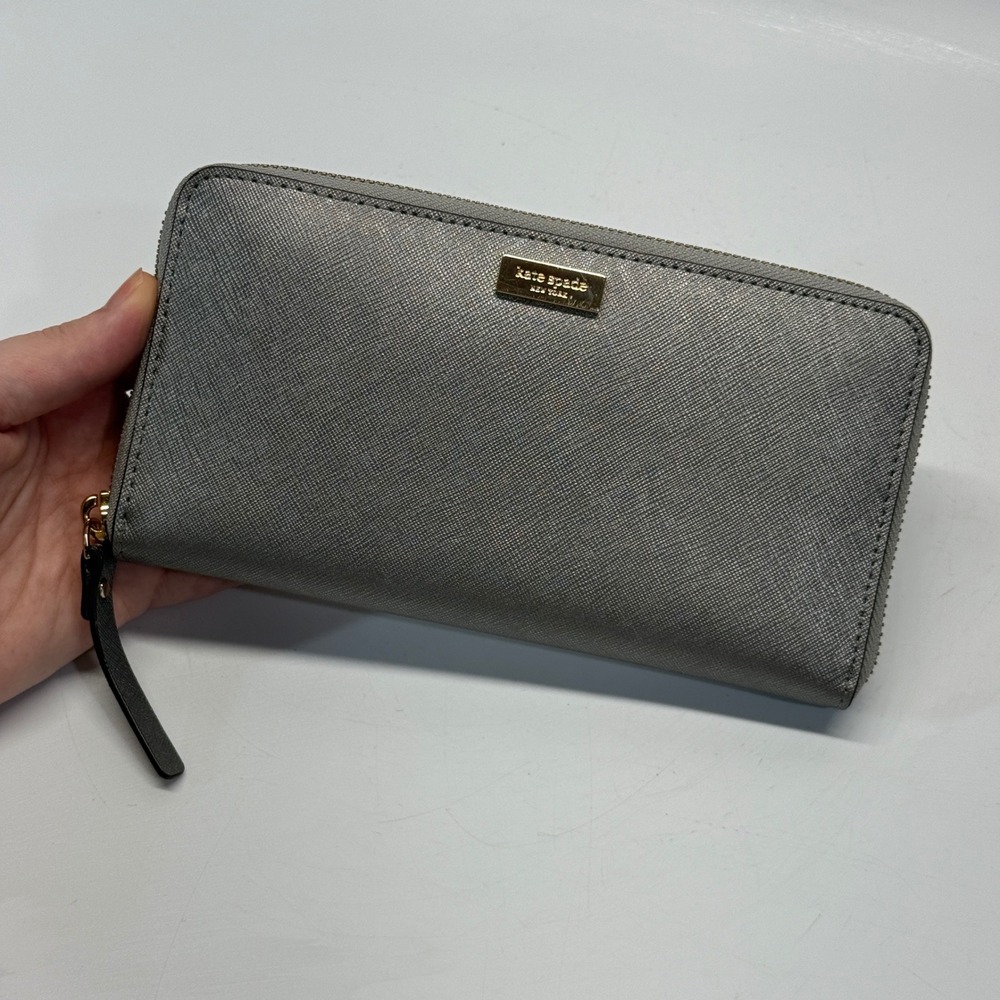 Kate Spade Zip Around Wallet Womens Silver Neda Credit Card